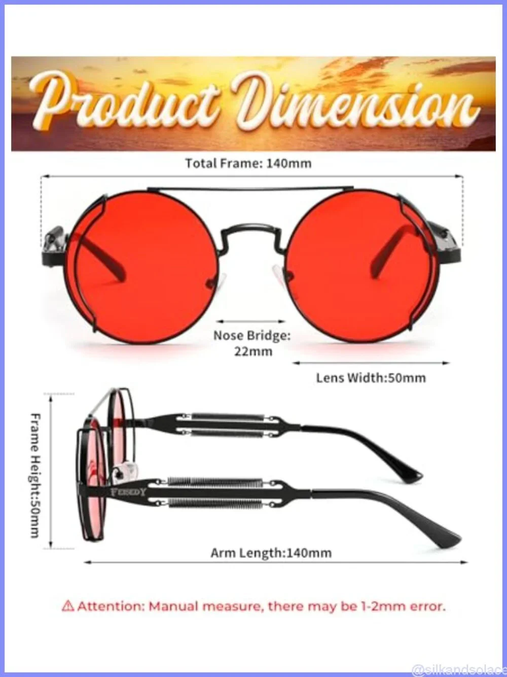 Round Metal Frame Steampunk Aviator Sunglasses UV400 Mirrored